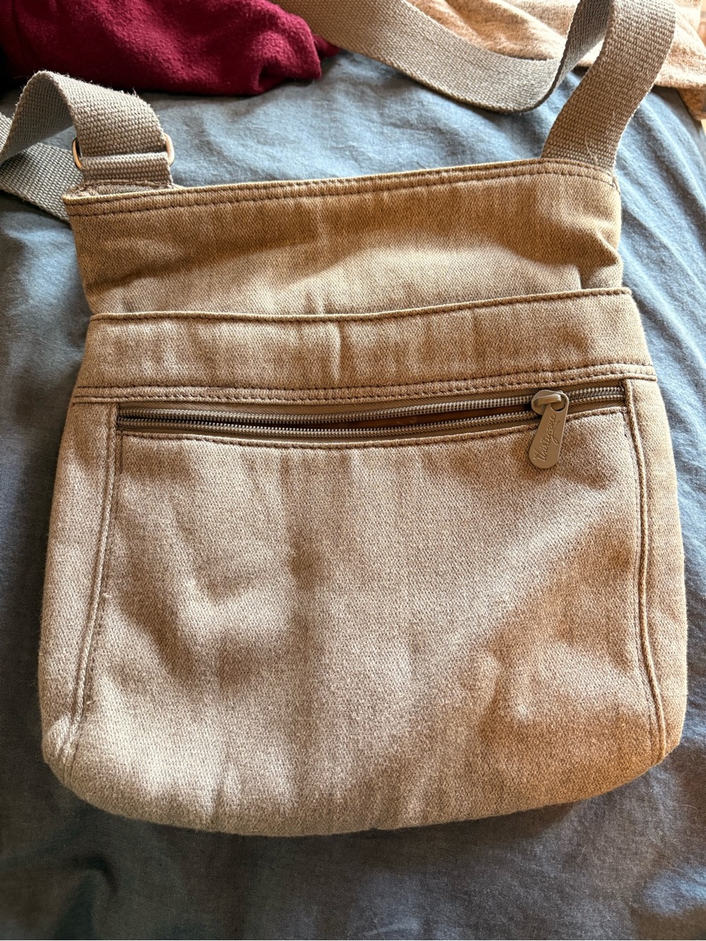 thirty-one Grey Canvas Crossbody with Branded Zipper